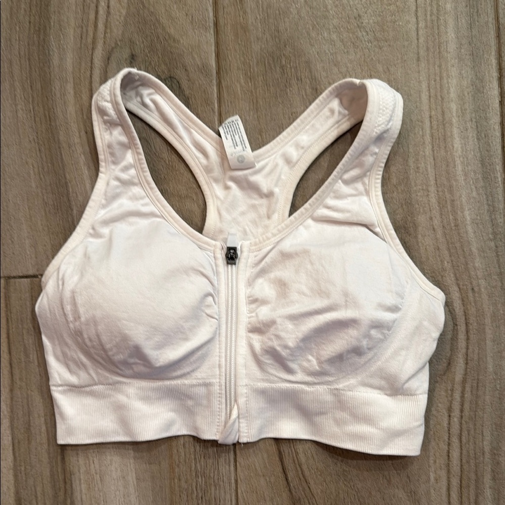 Women’s 90 Degree By Reflex White Sports Bra with Front Zipper and Racerback